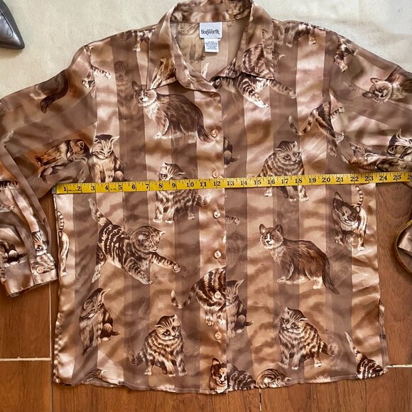 Vintage Bon Worth sheer panel kitten shirt/shacket - Picture 10 of 11